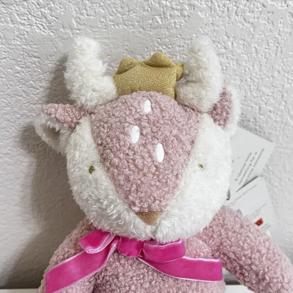 Cloud Island Pink Curly Fur Fawn Deer Plush Lovey with Crown Lovie 12